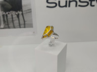 Кольцо 466-1, Серебро 925, Серебрение, Янтарь-Лимонный