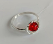 Кольцо 484-1, Серебро 925, Родирование, Янтарь-Красный