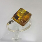 Кольцо 242-1, Серебро 925, Серебрение, Янтарь-Зеленый