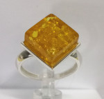 Кольцо 242-1, Серебро 925, Серебрение, Янтарь-Лимонный