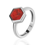 Кольцо 356-4, Серебро 925, Серебрение, Янтарь-Красный