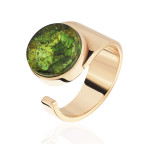 Кольцо 531-1, Серебро 925, Позолота, Янтарь-Изумрудный