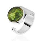 Кольцо 531-1, Серебро 925, Серебрение, Янтарь-Изумрудный