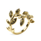 Кольцо 085-1, Серебро 925, Позолота, Янтарь-Зеленый