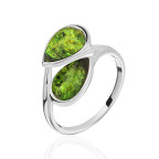 Кольцо 426-1, Серебро 925, Родирование, Янтарь-Изумрудный