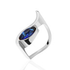 Кольцо 509-1, Серебро 925, Серебрение, Янтарь-Синий