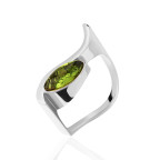 Кольцо 509-1, Серебро 925, Серебрение, Янтарь-Изумрудный