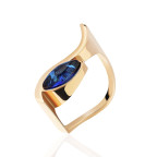 Кольцо 509-1, Серебро 925, Позолота, Янтарь-Синий