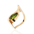 Кольцо 509-1, Серебро 925, Позолота, Янтарь-Изумрудный