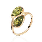 Кольцо 426-1, Серебро 925, Позолота, Янтарь-Зеленый