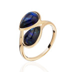 Кольцо 426-1, Серебро 925, Позолота, Янтарь-Синий