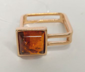 Кольцо 506-2, Серебро 925, Позолота, Янтарь-Коньячный