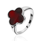 Кольцо 570-1, Серебро 925, Серебрение, Янтарь-Вишневый