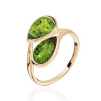 Кольцо 426-1, Серебро 925, Позолота, Янтарь-Изумрудный