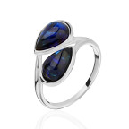 Кольцо 426-1, Серебро 925, Серебрение, Янтарь-Синий