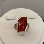 Кольцо 100-1, Серебро 925, Позолота, Янтарь-Красный