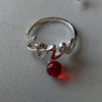 Кольцо 232-2, Серебро 925, Серебрение, Янтарь-Красный