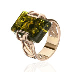 Кольцо 106-1, Серебро 925, Позолота, Янтарь-Зеленый