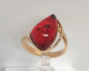 Кольцо 018-1, Серебро 925, Позолота, Янтарь-Красный