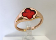 Кольцо 570-2, Серебро 925, Позолота, Янтарь-Красный