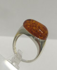 Кольцо 439-1, Серебро 925, Серебрение, Янтарь-Коньячный