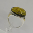 Кольцо 439-1, Серебро 925, Серебрение, Янтарь-Зеленый
