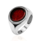 Кольцо 287-1, Серебро 925, Серебрение, Янтарь-Вишневый