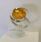 Кольцо 249-2, Серебро 925, Серебрение, Янтарь-Лимонный