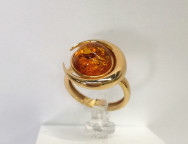 Кольцо 249-2, Серебро 925, Позолота, Янтарь-Коньячный