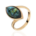 Кольцо 381-1, Серебро 925, Позолота, Янтарь-Синий