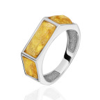 Кольцо 357-1, Серебро 925, Серебрение, Янтарь-Лимонный