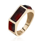 Кольцо 357-1, Серебро 925, Позолота, Янтарь-Вишневый