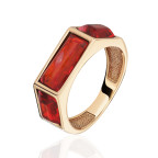 Кольцо 357-1, Серебро 925, Позолота, Янтарь-Красный