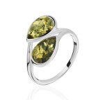 Кольцо 426-1, Серебро 925, Серебрение, Янтарь-Зеленый