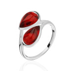 Кольцо 426-1, Серебро 925, Серебрение, Янтарь-Красный
