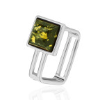 Кольцо 506-2, Серебро 925, Серебрение, Янтарь-Зеленый