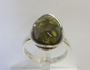 Кольцо 279-1, Серебро 925, Серебрение, Янтарь-Зеленый