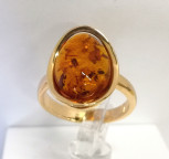 Кольцо 279-1, Серебро 925, Позолота, Янтарь-Коньячный