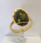 Кольцо 279-1, Серебро 925, Позолота, Янтарь-Зеленый