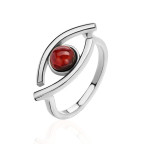Кольцо 272-1, Серебро 925, Серебрение, Янтарь-Вишневый