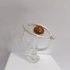 Кольцо 272-1, Серебро 925, Серебрение, Янтарь-Коньячный