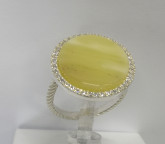 Кольцо 351-1, Серебро 925, Родирование, Янтарь-Пейзажный; Фианиты