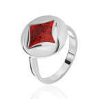 Кольцо 257-1, Серебро 925, Родирование, Янтарь-Красный