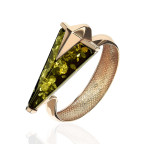 Кольцо 303-1, Серебро 925, Позолота, Янтарь-Зеленый