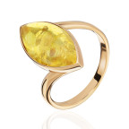 Кольцо 381-1, Серебро 925, Позолота, Янтарь-Лимонный