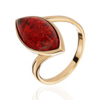 Кольцо 381-1, Серебро 925, Позолота, Янтарь-Красный