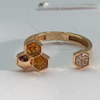 Кольцо 508-1, Серебро 925, Позолота, Янтарь-Медовый; Фианиты