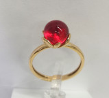 Кольцо 073-1, Серебро 925, Позолота, Янтарь-Красный