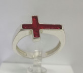 Кольцо 244-1, Серебро 925, Серебрение, Янтарь-Красный