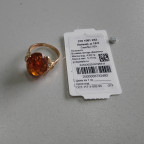 Кольцо 108-1, Серебро 925, Позолота, Янтарь-Коньячный; Фианиты
